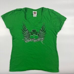 Harley Davidson T-Shirt Women's XL Green Graphic Print Denver Colorado Avalanche